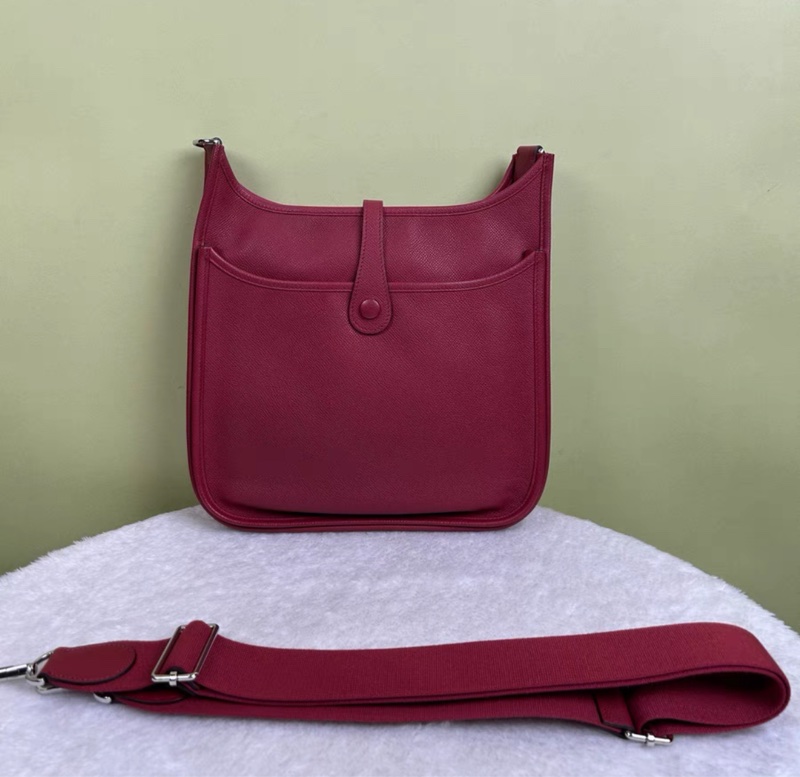 Hermes Evelyn 29紅色銀扣寬肩帶斜挎包 X刻 有塵袋票據-1