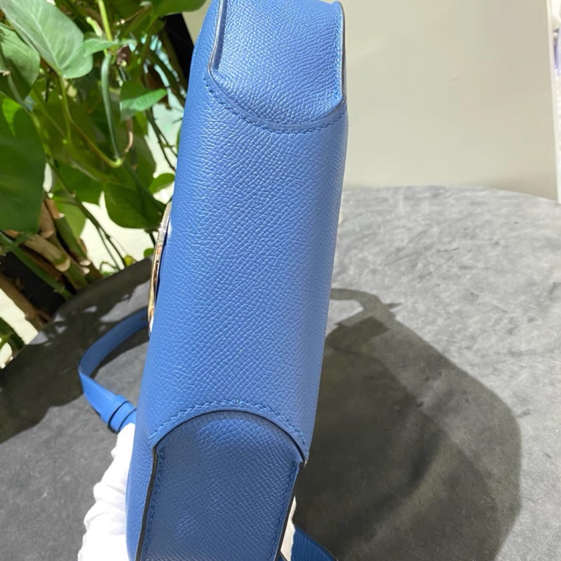 Hermes Cherche midi豬鼻子包 寶藍色荔枝紋牛皮銀扣-1