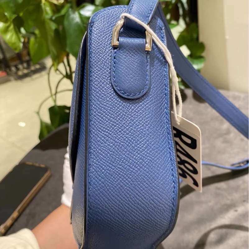 Hermes Cherche midi豬鼻子包 寶藍色荔枝紋牛皮銀扣-3