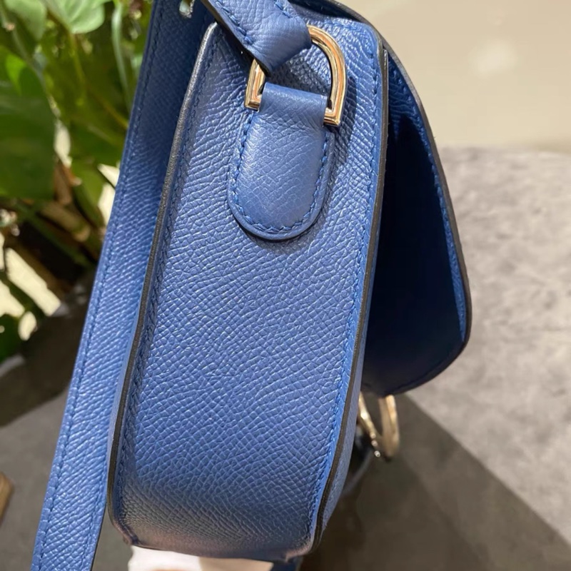 Hermes Cherche midi豬鼻子包 寶藍色荔枝紋牛皮銀扣-4