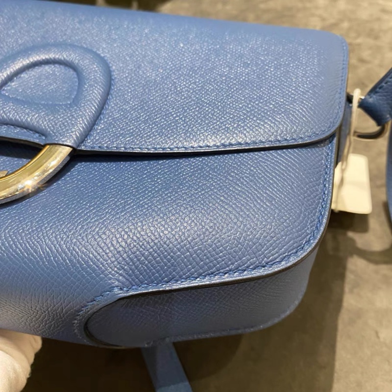 Hermes Cherche midi豬鼻子包 寶藍色荔枝紋牛皮銀扣-5