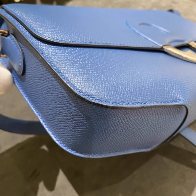 Hermes Cherche midi豬鼻子包 寶藍色荔枝紋牛皮銀扣-6