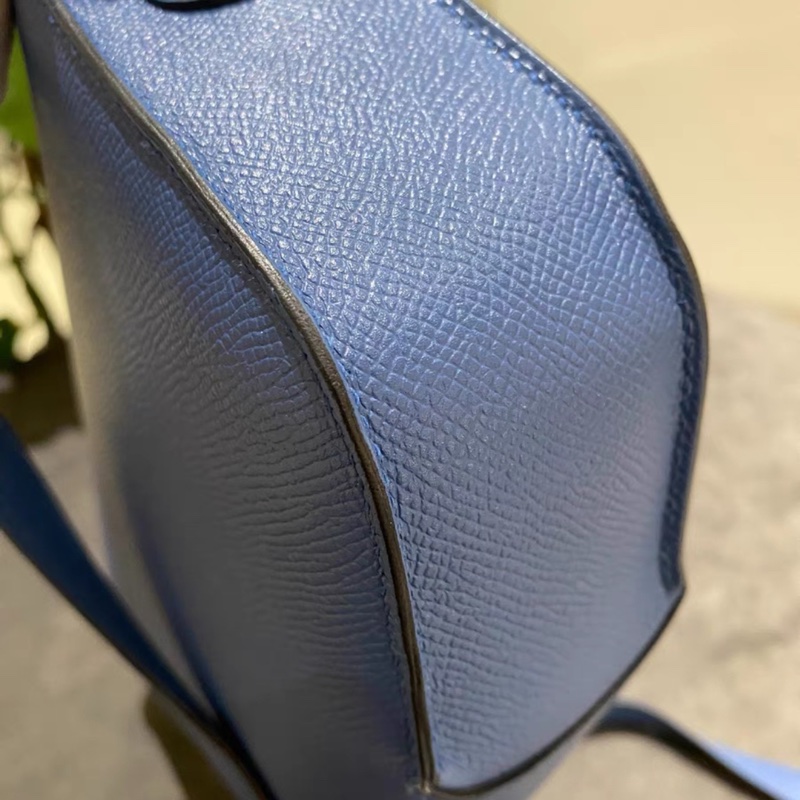 Hermes Cherche midi豬鼻子包 寶藍色荔枝紋牛皮銀扣-7