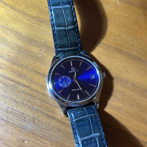 ZENITH Elite 小秒針 背透 深藍色唱片紋面盤 自動上鍊機械錶