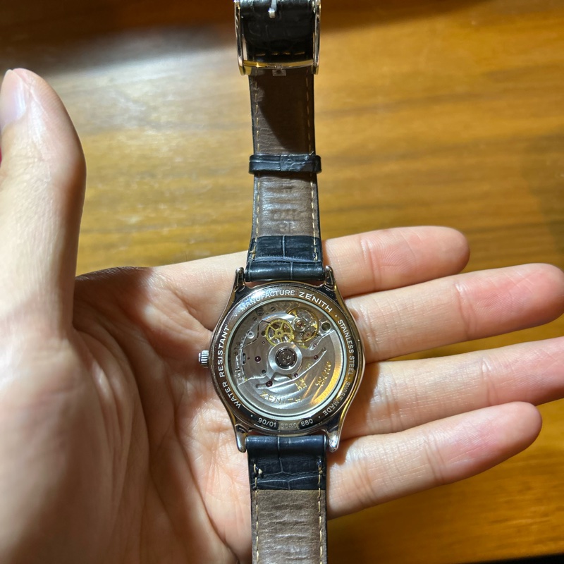 ZENITH Elite 小秒針 背透 深藍色唱片紋面盤 自動上鍊機械錶-8