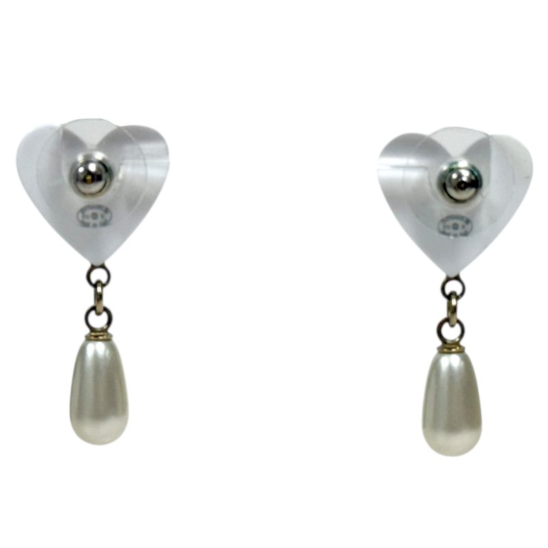 CHANEL CC 愛心 垂吊珍珠 耳環-4