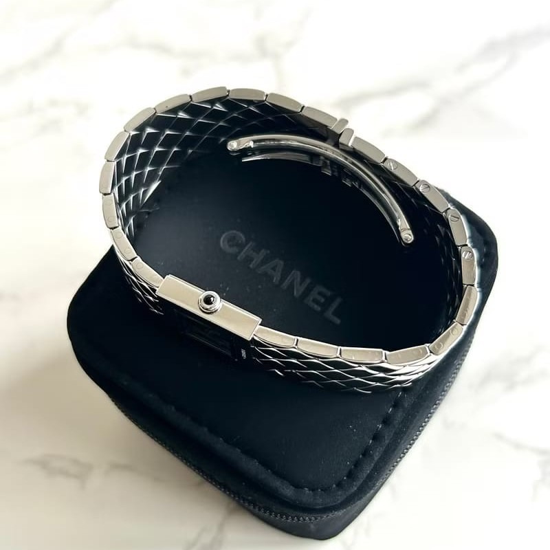 【LA LUNE】絕版古董錶 Chanel Metalaase 黑銀色中古手錶 石英錶 女裝腕錶-2
