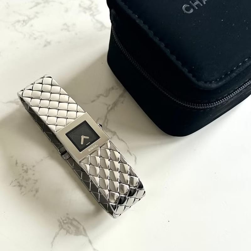 【LA LUNE】絕版古董錶 Chanel Metalaase 黑銀色中古手錶 石英錶 女裝腕錶-5