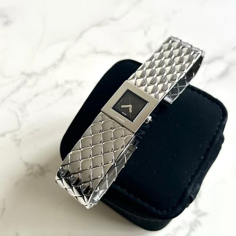 【LA LUNE】絕版古董錶 Chanel Metalaase 黑銀色中古手錶 石英錶 女裝腕錶-8