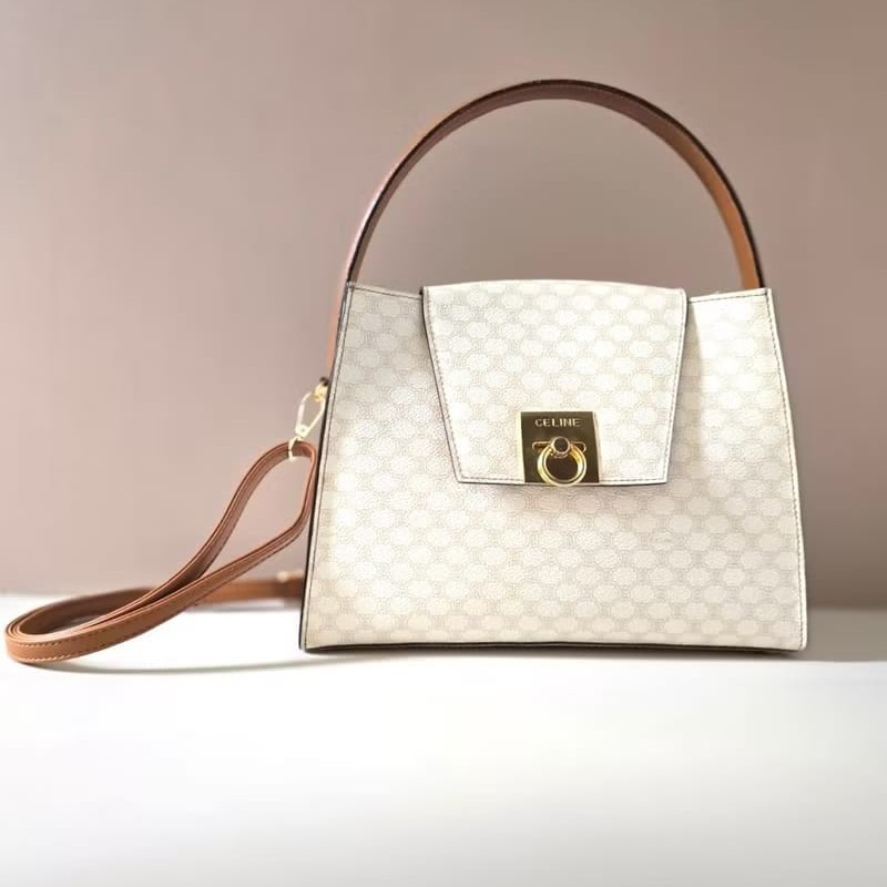 【LA LUNE】中古包 Celine白色老花凱莉包 單肩包 側背包 斜背包 古董二手包-0