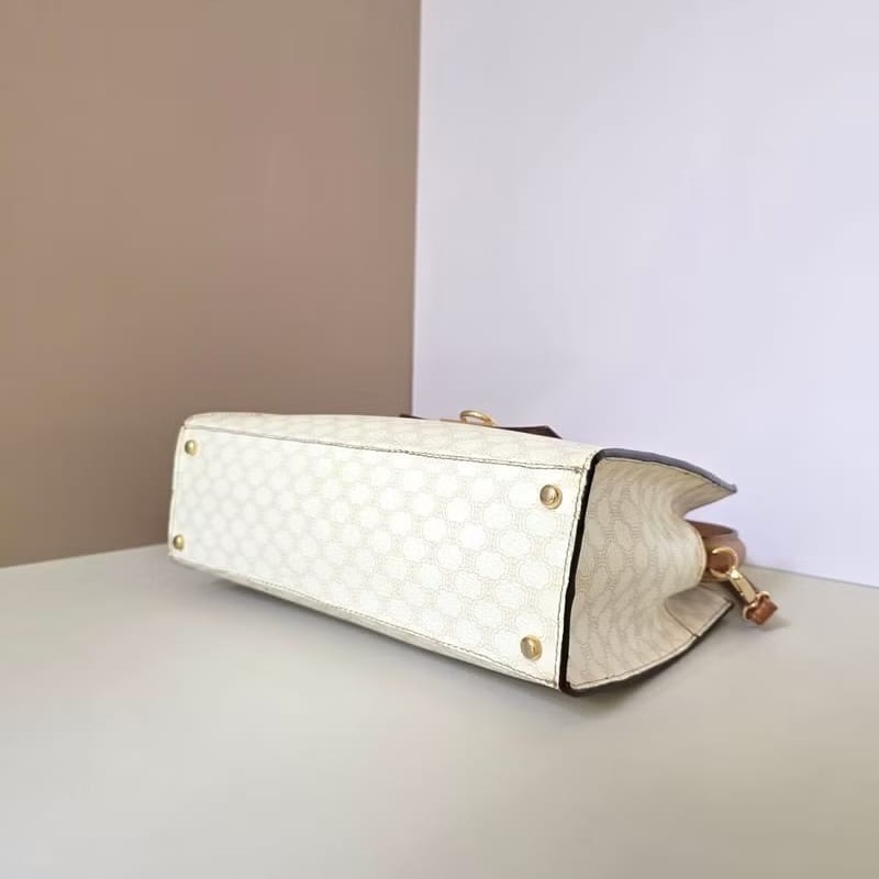 【LA LUNE】中古包 Celine白色老花凱莉包 單肩包 側背包 斜背包 古董二手包-5