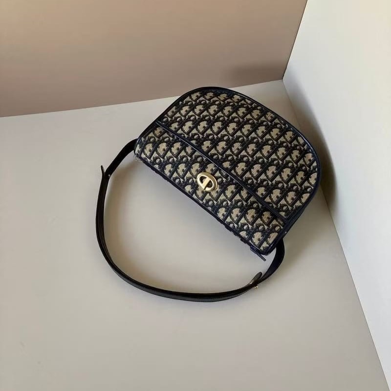 【LA LUNE】中古包 Dior黑色老花馬鞍半月包 單肩包 側背包 斜背包 古董二手-7