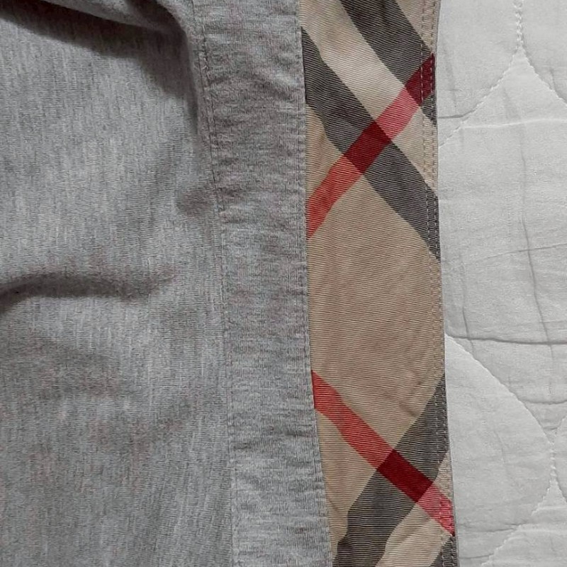 (日本製MIJ)BURBERRY 博柏利 LONDON戰馬 女灰色經典格紋反折七分袖上衣2號-4
