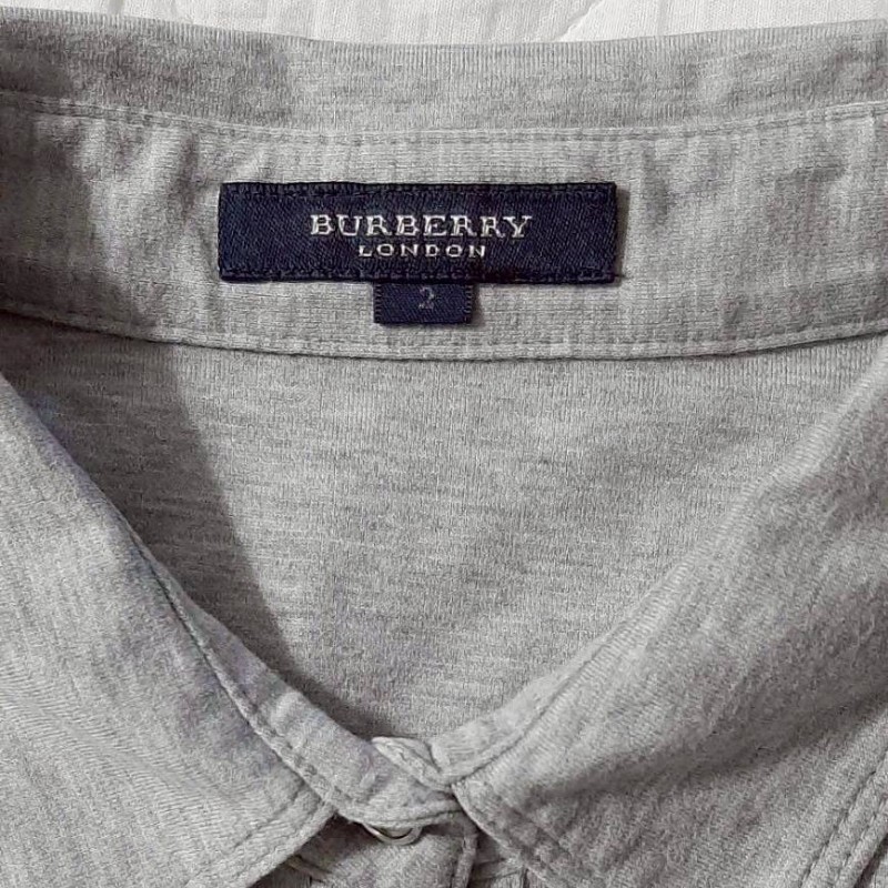 (日本製MIJ)BURBERRY 博柏利 LONDON戰馬 女灰色經典格紋反折七分袖上衣2號-6