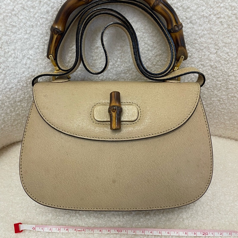 Gucci竹節包 中古款 米色荔枝皮 小號 22cm-0