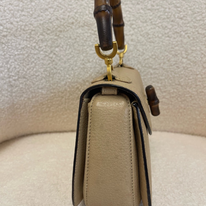 Gucci竹節包 中古款 米色荔枝皮 小號 22cm-16