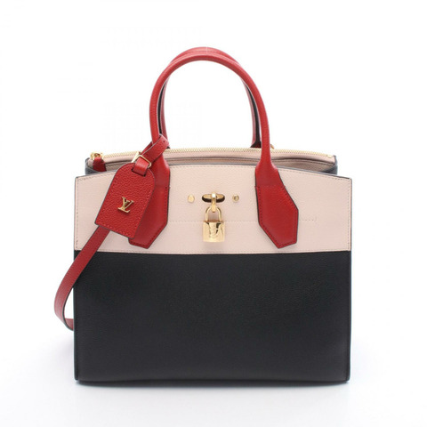 LOUIS VUITTON City Steamer 中型單肩包 手提包 M42190 皮革 黑色 粉紅色 二手 LV