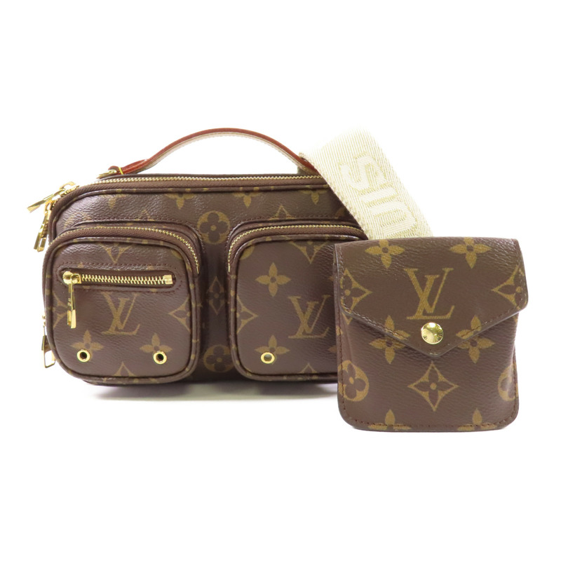 LOUIS VUITTON Monogram Utility金扣手挽肩背兩用袋棕色-0