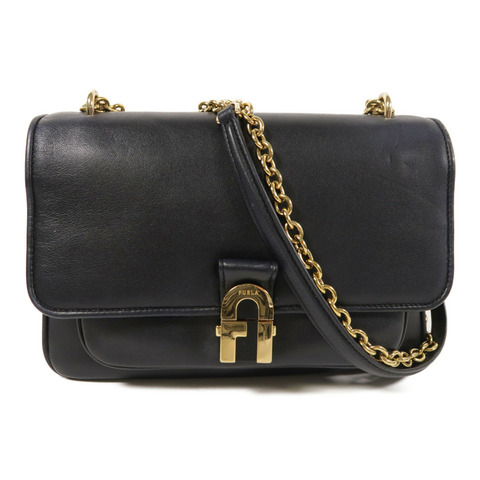 Furla 牛皮皮革Chain Shoulder金扣鏈帶肩背袋