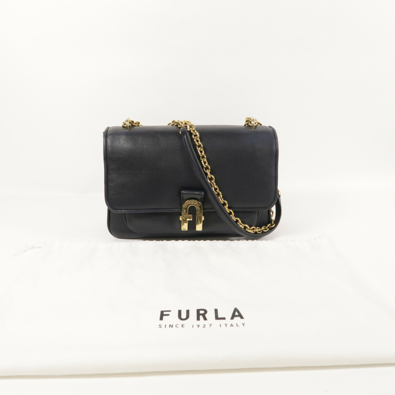 Furla 牛皮皮革Chain Shoulder金扣鏈帶肩背袋-9