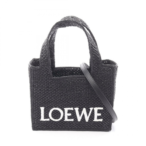 LOEWE Font Tote 迷你肩背包 ALF1V46X011100 皮革 拉菲草 黑色 全新