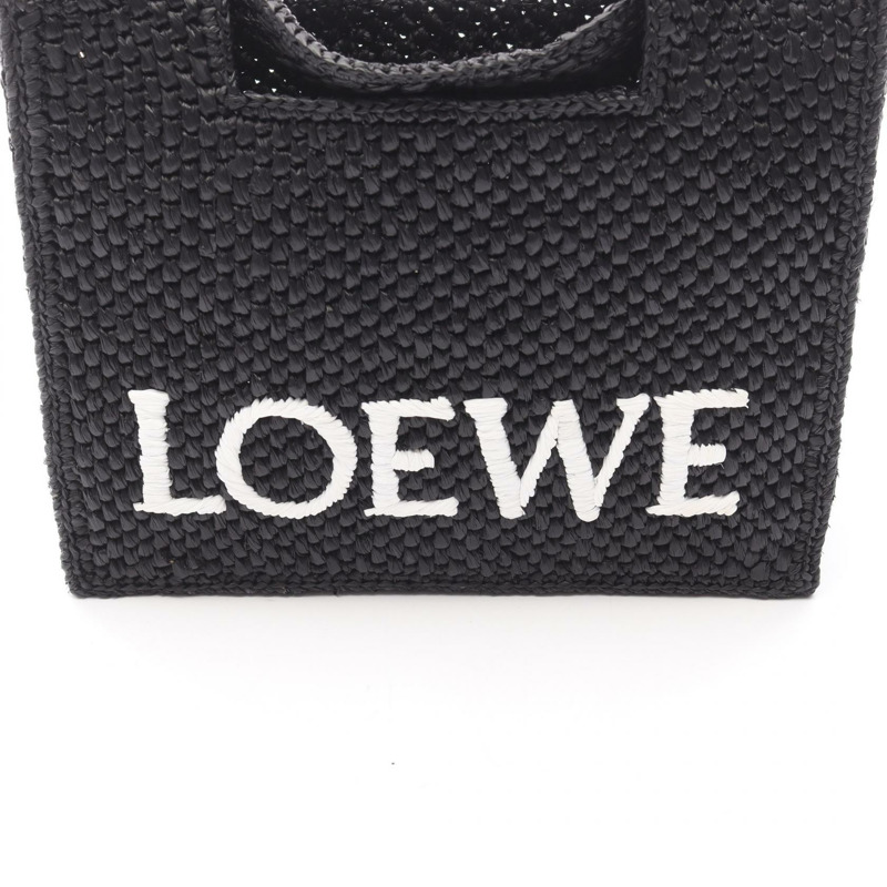 LOEWE Font Tote 迷你肩背包 ALF1V46X011100 皮革 拉菲草 黑色 全新-3