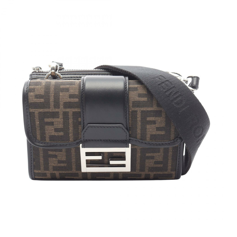 FENDI 雙法棍單肩包 7VA649ALWKF0L3T 帆布皮革棕色 BK 新品-0