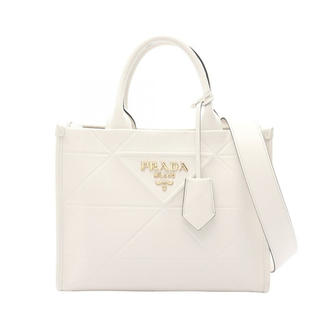 PRADA 符號明線軟小牛皮單肩手提包 1BA379 皮革白色二手