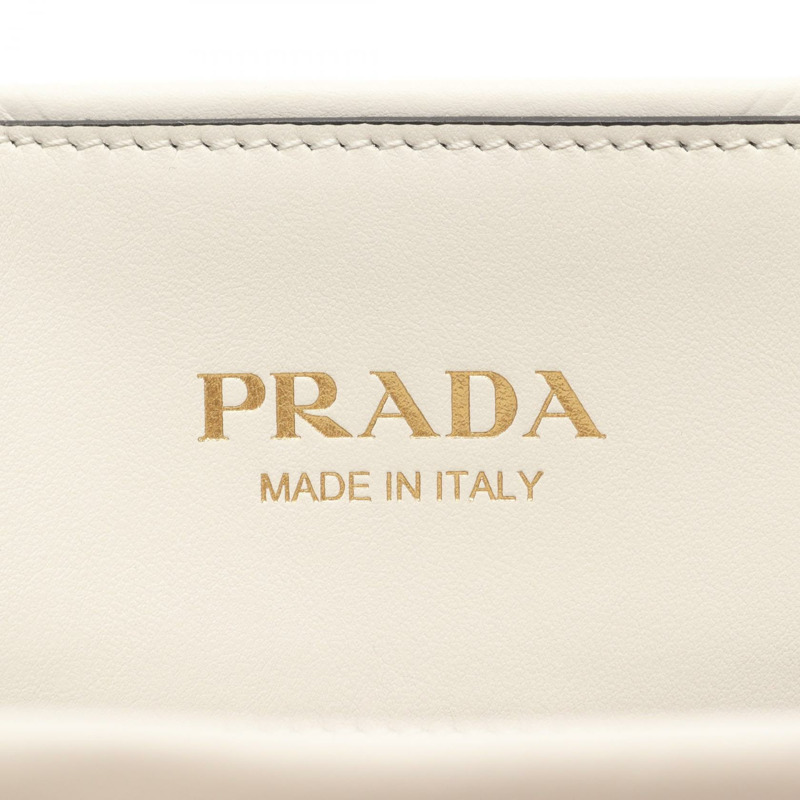 PRADA 符號明線軟小牛皮單肩手提包 1BA379 皮革白色二手-3