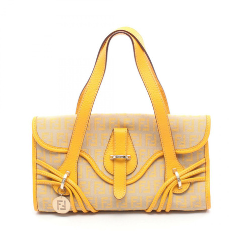 FENDI Zucchino 手提包 帆布 皮革 黃色 米色 二手 女士