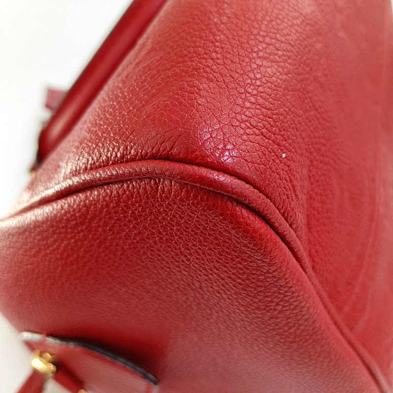 LOUIS VUITTON SPEEDY 25 紅色牛皮老花壓紋波士頓包肩背包手提包 金色五金 可拆卸肩帶-10