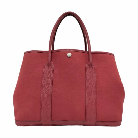 HERMÈS Garden Party 36 粉色帆布花園包手提包 銀色五金 框O刻
