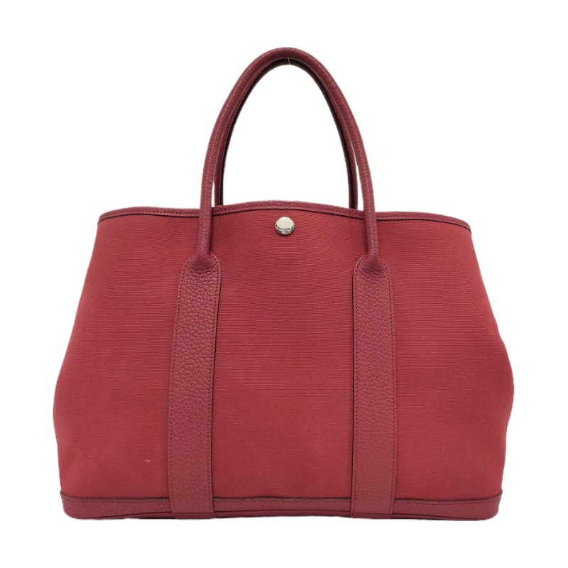 HERMÈS Garden Party 36 粉色帆布花園包手提包 銀色五金 框O刻-0