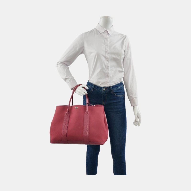 HERMÈS Garden Party 36 粉色帆布花園包手提包 銀色五金 框O刻-1