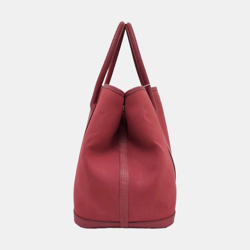 HERMÈS Garden Party 36 粉色帆布花園包手提包 銀色五金 框O刻-2