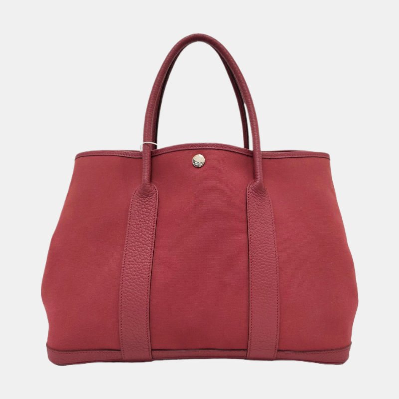 HERMÈS Garden Party 36 粉色帆布花園包手提包 銀色五金 框O刻-4