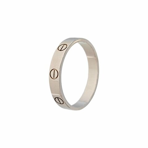 Cartier LOVE系列 歐碼59碼 銀色18K自金LOGO戒指