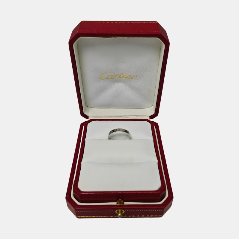 Cartier LOVE系列 歐碼59碼 銀色18K自金LOGO戒指-4