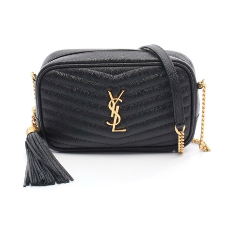 YVES SAINT LAURENT Lou 迷你鏈條單肩包 皮革 黑色 二手 女款 GHW