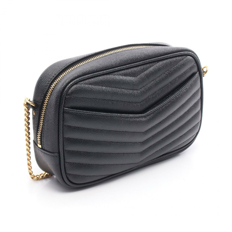 YVES SAINT LAURENT Lou 迷你鏈條單肩包 皮革 黑色 二手 女款 GHW-1