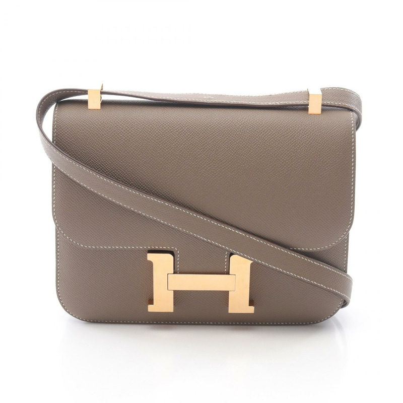 HERMES Constance 24 單肩包 Epsom 皮革 棕色 Etoupe 灰色 二手 B GHW-0
