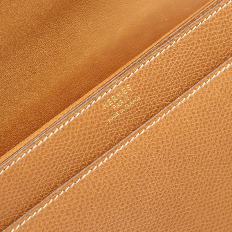 HERMES Piano 手提包 Courchevel 皮革 棕色 金色 二手 女款 GHW P-3