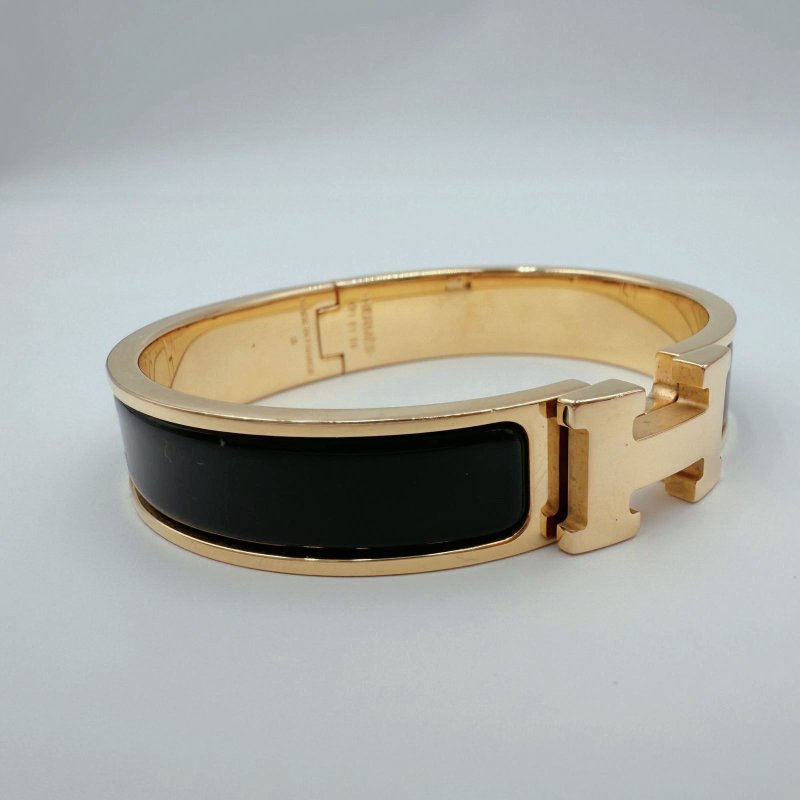 Hermes/愛馬仕手鐲 H琺瑯 黑色金扣-4