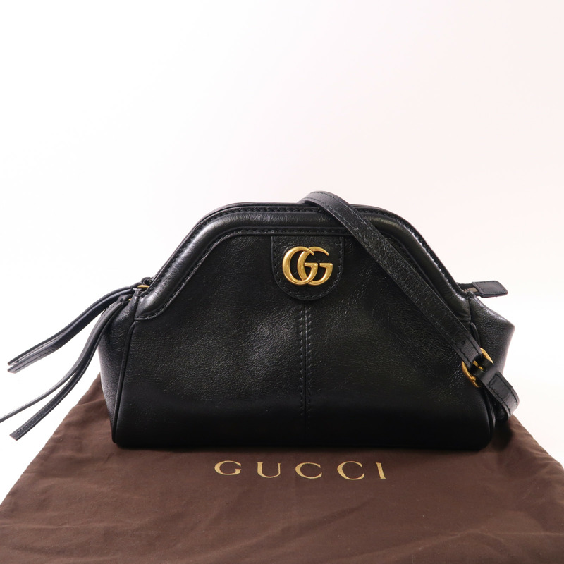 GUCCI 牛皮皮革Shoulder Bag金扣肩背袋黑色-8