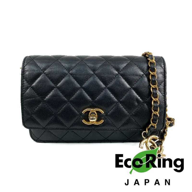 △ Chanel 香奈兒 Deep Gray Blue Caviar Skin Gold Tone Metal Chain On Wallet 深灰藍色粒紋小牛皮金色金屬鏈條銀包 -257014533-0