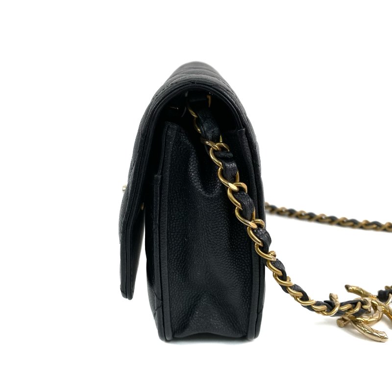 △ Chanel 香奈兒 Deep Gray Blue Caviar Skin Gold Tone Metal Chain On Wallet 深灰藍色粒紋小牛皮金色金屬鏈條銀包 -257014533-2