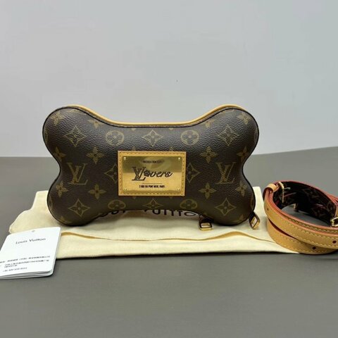 LV bone棕色金扣肩背斜背骨頭包芯片款24*14*6 全新閒置配件塵袋吊牌