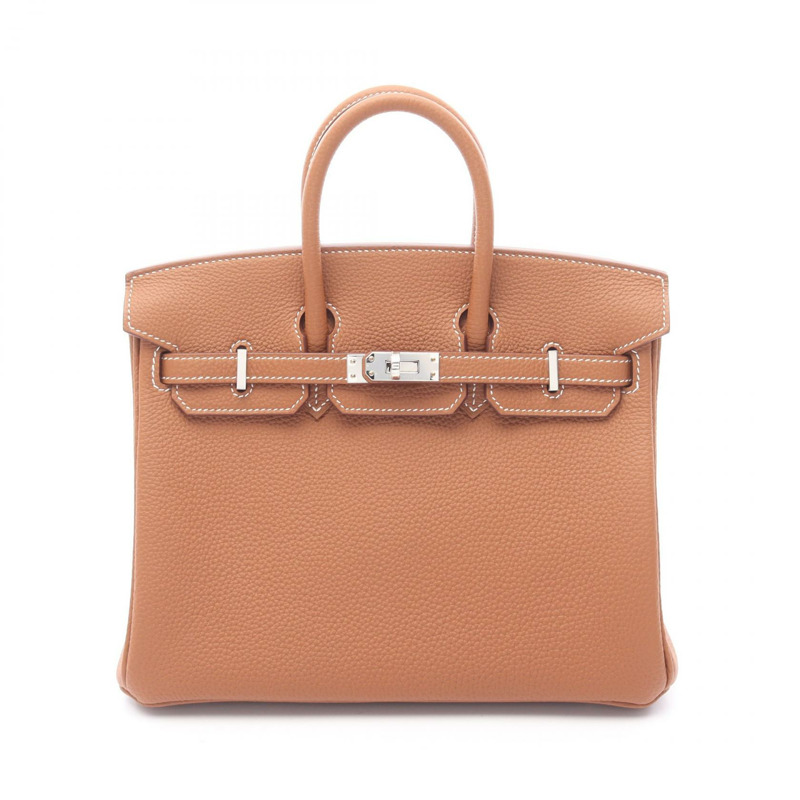 HERMES Birkin 25 手提包 Togo 皮革 棕色 金色 二手 女款 SHW K-0