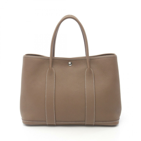 HERMES Garden party PM 手提包 Negonda 皮革 棕色 Etoupe 灰色 二手 SHW Y