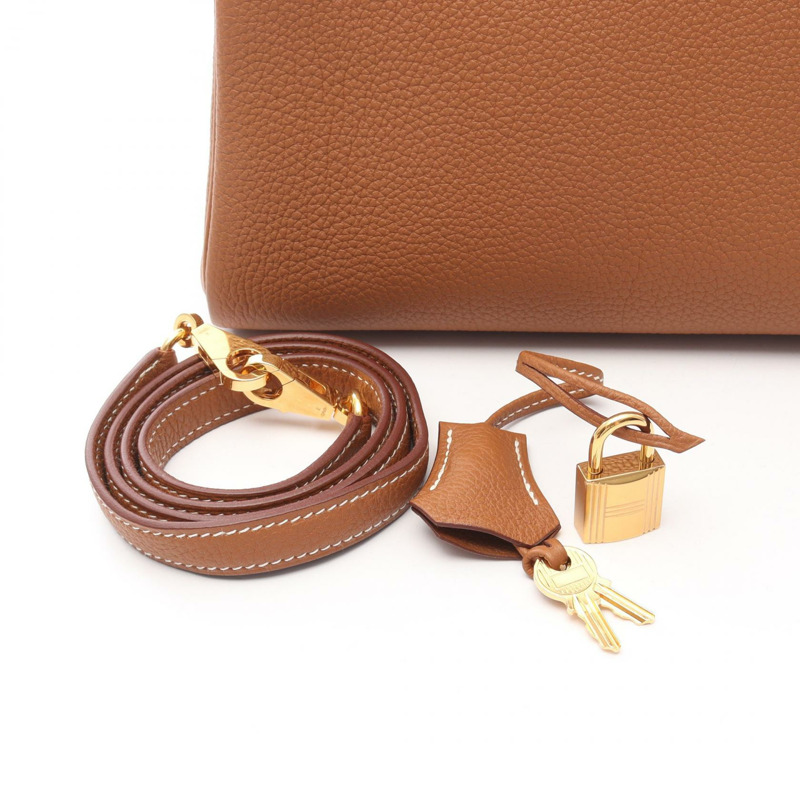 HERMES Kelly 28 單肩包 手提包 Togo 皮革 棕色 金色 二手 女款 B GHW-5